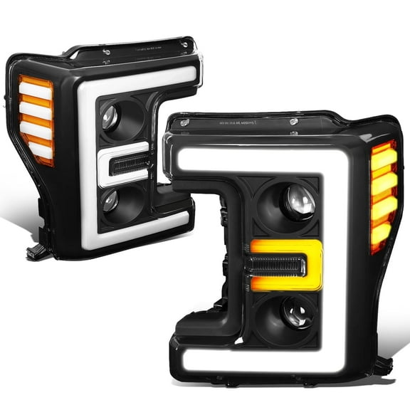 DNA Motoring For 17-19 Ford F250 F350 Super Duty Black Amber LED DRL Dual Projector Headlight lamps Pair