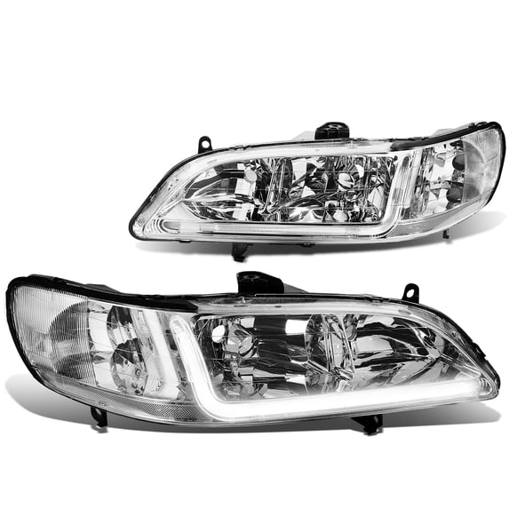 DNA Motoring HL-LB-HA98-CH-CL1 For 1998 to 2002 Honda Accord LED DRL Light Bar Headlight Chrome Housing Clear Corner Headlamp 99 00 01 Left + Right