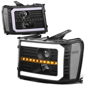 DNA Motoring For 07-14 GMC Sierra Black Clear Sequential Signal LED DRL Projector Headlight Lamps Pair