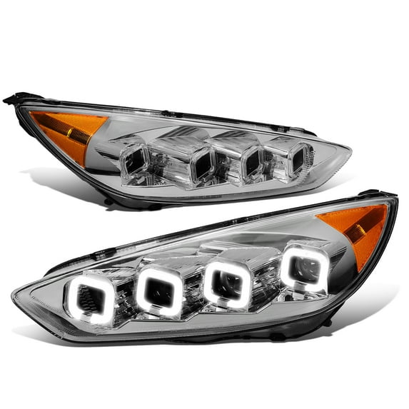 DNA Motoring LED Sequential Signal Halo Projector Headlight for 2015-2018 Ford Focus, Chrome