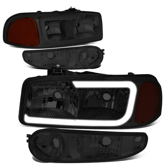 DNA Motoring LED DRL Headlights Bumper Lamp for 2000-2006 GMC Yukon Sierra Denali, Smoked / Amber