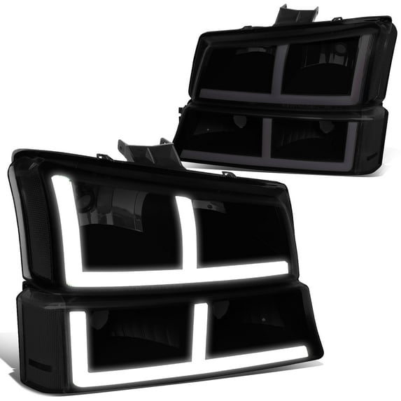 DNA Motoring For 03-07 Silverado Avalanche LED DRL Headlight Bumper Parking Lamps Smoked Black