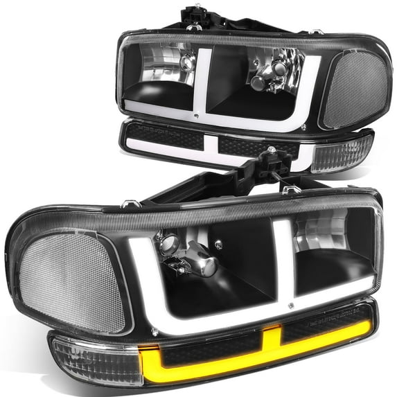 DNA Motoring For 99-07 GMC Sierra Yukon LED DRL Turn Signal Headlight Bumper Parking Lamps Black Clear