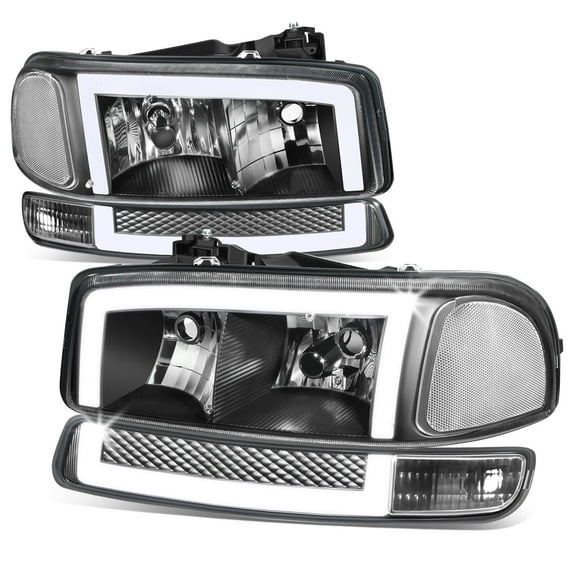 DNA Motoring For 99-07 GMC Sierra Yukon LED DRL Switchback Headlight Bumper Parking Signal Lamps Black