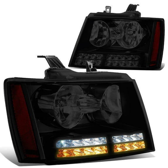 DNA Motoring For 07-14 Suburban Tahoe LED DRL Turn Signal Smoked Amber Headlight Lamps Pair