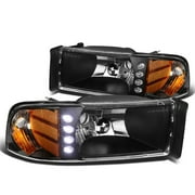 DNA Motoring HL-LED-DR94-1PC-BK-AM For 1994 to 2001 Dodge Ram 1500 2500 LED DRL Headlight Black Housing Amber Corner Headlamp 95 96 97 98 99 00 1Pc Left + Right