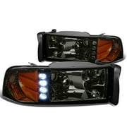 DNA Motoring HL-LED-DR94-1PC-SM-AM For 1994 to 2001 Dodge Ram 1500 2500 LED DRL Headlight Smoked Housing Amber Corner Headlamp 95 96 97 98 99 00 1Pc Left + Right