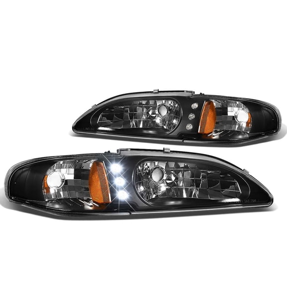 DNA Motoring HL-LED-FM94-1PC-BK-AM For 1994 to 1998 Ford Mustang SN95 LED DRL Headlight Black Housing Amber Corner 95 96 97 1Pc Left + Right