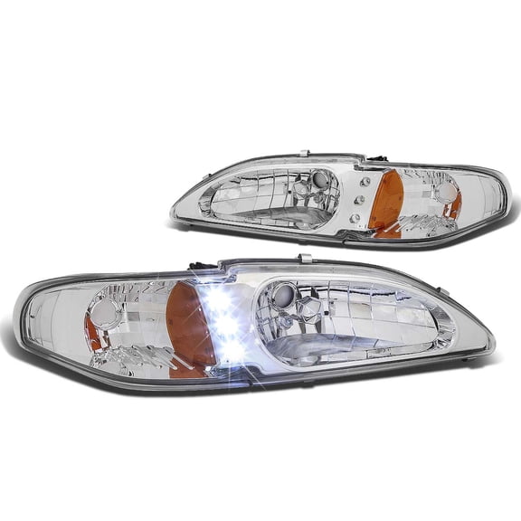 DNA Motoring HL-LED-FM94-1PC-CH-AM For 1994 to 1998 Ford Mustang SN95 LED DRL Headlight Chrome Housing Amber Corner 95 96 97 1Pc Left + Right