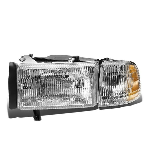 DNA Motoring OE Style Lens Chrome Amber Corner Headlights for 1994-2002 Ram Truck, Left Driver Side