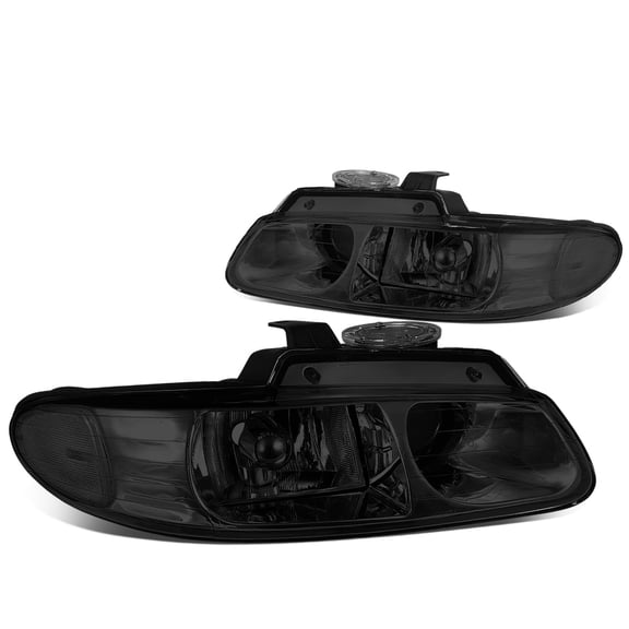 DNA Motoring Projector Headlights Assembly for 1996-1999 Caravan Voyager W/Quad, Smoked / Clear