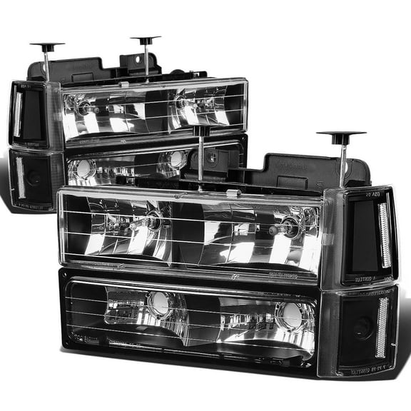 DNA Motoring For 94-00 GMC C10 C/K Yukon Suburban Black Clear Corner Headlight Bumper Lamps