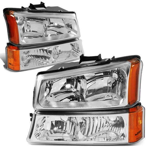 DNA Motoring For 03-06 Chevy Silverado 1500-3500 Avalanche Headlight Bumper Lamps Chrome Amber Pair