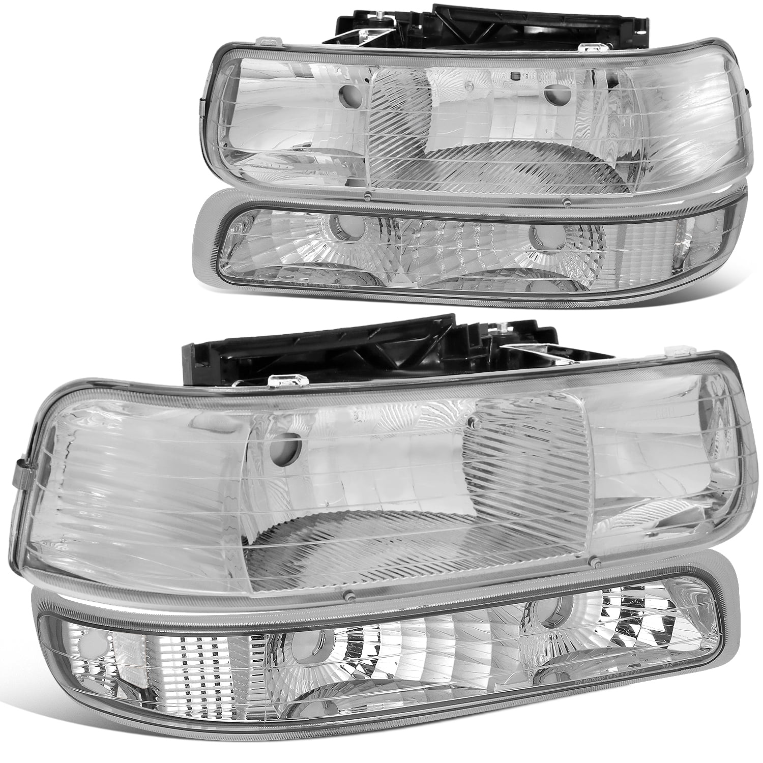 DNA Motoring HL-OH-CS99-4P-CH-CL1 For 1999 to 2006 Chevy Silverado Tahoe  4Pcs Headlight + Bumper Lamps Chrome Housing - GMT800 00 01 02 03 04 05  Left