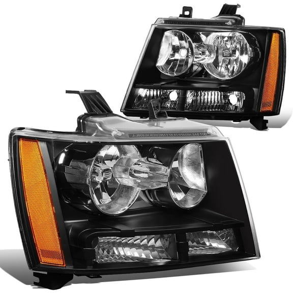 DNA Motoring For 07-14 Chevy Tahoe Suburban Avalanche Black Amber Corner Headlight Lamps Pair