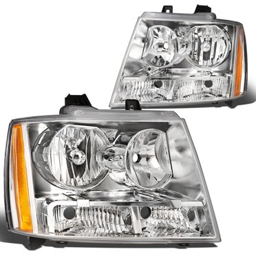 Halogen Headlight Assembly Pair – For Chevy Avalanche, Tahoe, Suburban 2007-2014 – Black Housing, Clear Lens