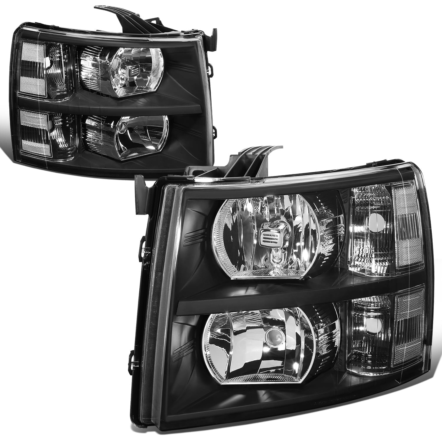 DNA Motoring For 07-14 Chevy Silverado Black Clear Halogen Headlight Lamps Pair Replacement