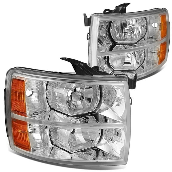 DNA Motoring Halogen Headlight Lamps Pair for Chevy Silverado 2007-2014 Chrome Amber