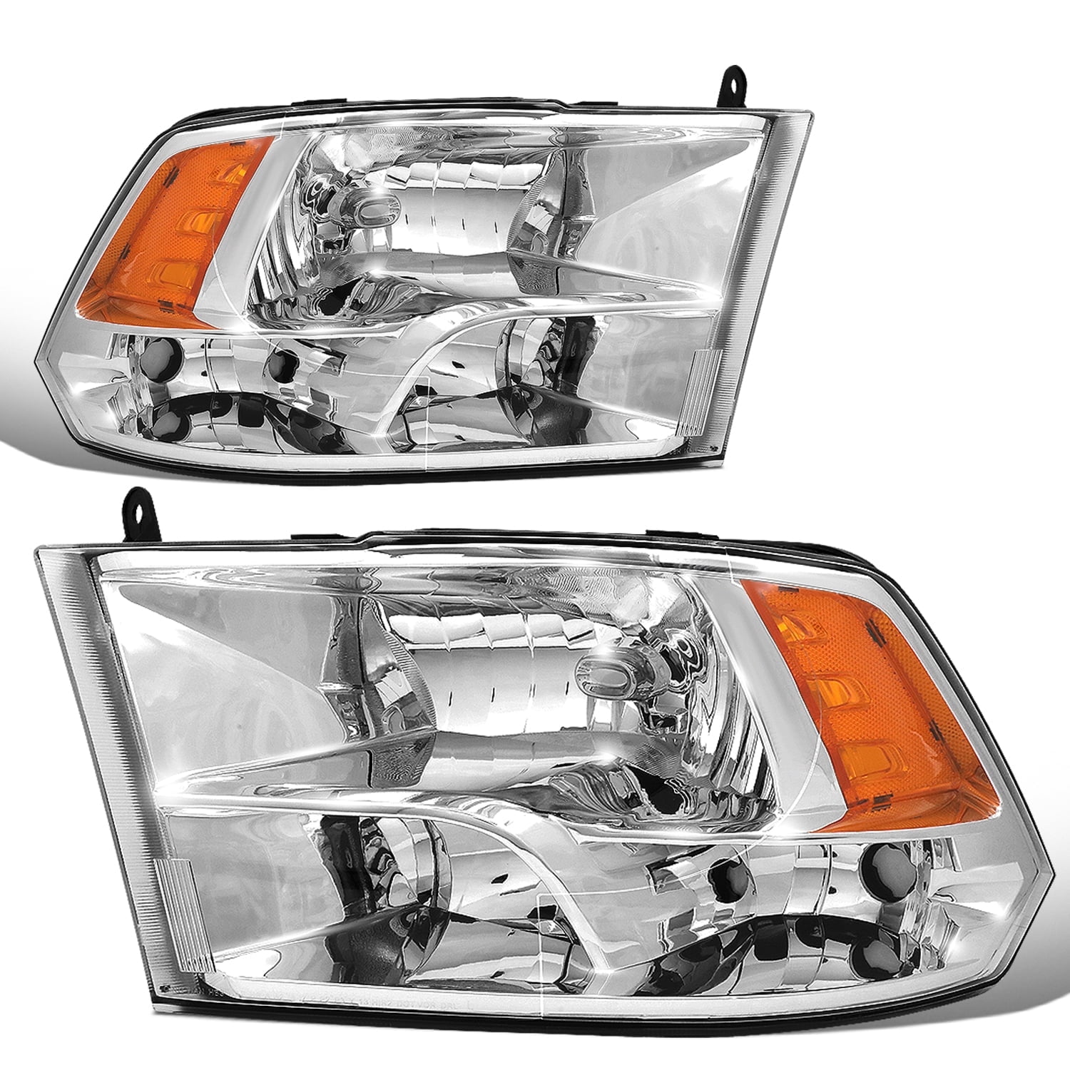 DNA Motoring Factory Style Chrome Quad Headlight Lamps Pair for 2009-2018 RAM 1500 2500 3500