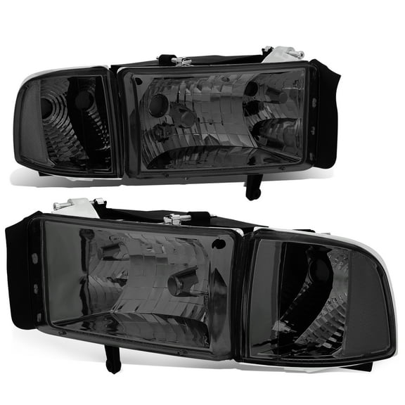 DNA Motoring HL-OH-DR944P-SM-CL1 For 1994 to 2002 Dodge Ram Truck 1500 2500 3500 1500 2500 3500 Headlight+Corner Lamp Smoked Housing Clear Side 95 96 97 98 99 00 01 Left + Right