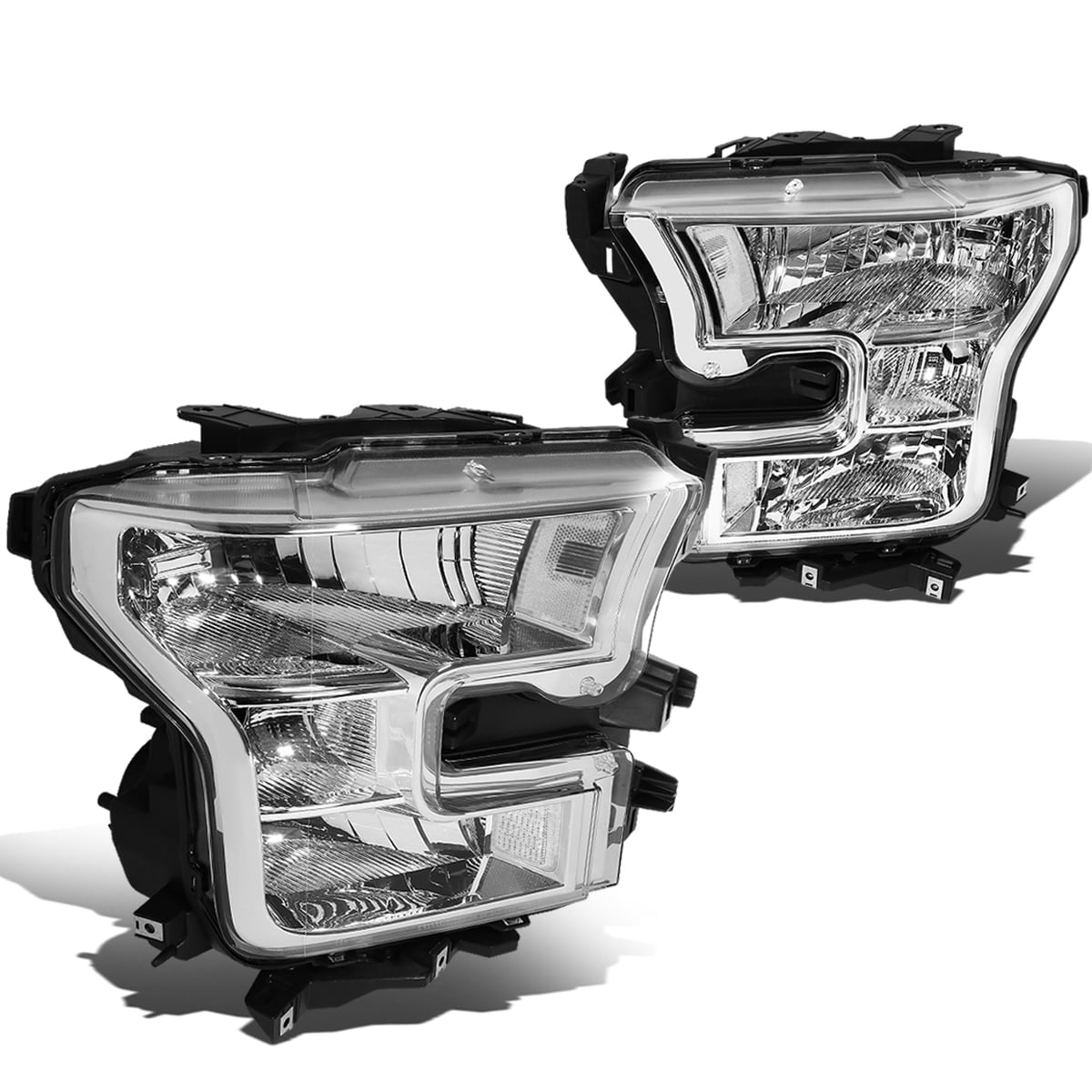OE Style Left Driver Side Headlight Assembly For 2009-2012 Ford Flex - Chrome Housing, Clear Lens/Amber Reflector, Halogen