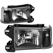 DNA Motoring HL-OH-F15087-BK-CL1 for 1987 to 1991 Ford Pair Factory Style Headlight Fits Truck F150 F250 F350 Bronco Corner Lamps Black Housing Clear Side 88 89 90