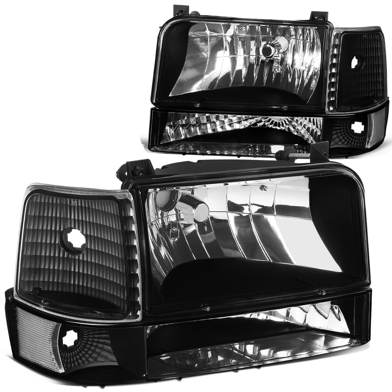 Ft 92-96 Ford F150 F250 F350 6Pcs Headlght+Bumper Lamp w/LED DRL