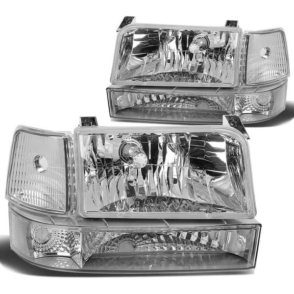 DNA Motoring For 1992-1996 Ford F150 F250 F350 Bronco Chrome Clear Corner Headlight Parking Lamps