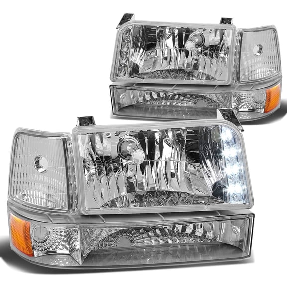 DNA Motoring For 92-96 Ford F150 F250 F350 Bronco LED DRL Headlight Parking Corner Lamp Pair Chrome/Amber