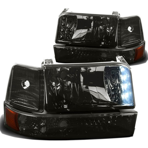 DNA Motoring For 92-96 Ford F150 F250 F350 Bronco LED DRL Headlight Parking Corner Lamp Pair Smoked/Amber