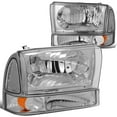 thumbnail image 1 of DNA Motoring For 1999-2004 Ford F250 F350 Super Duty Chrome Amber Corner Headlight Lamps Pair, 1 of 8