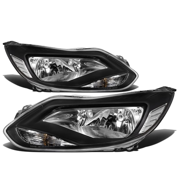 DNA Motoring For 12-14 Ford Focus Diamond Black Clear Corner Headlight Lamp Pair Replacement