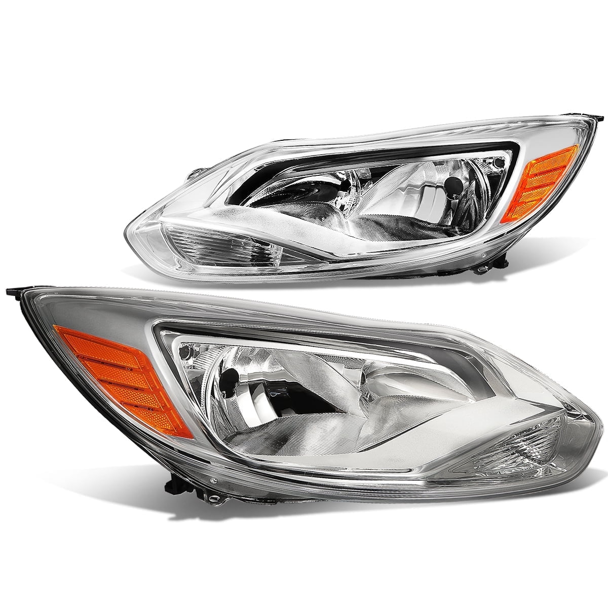 DNA Motoring For 12-14 Ford Focus Diamond Chrome Amber Corner Headlight Lamp Pair Replacement