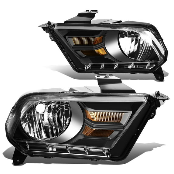 DNA Motoring For 10-14 Ford Mustang Euro Black Amber Corner Headlight Lamps Pair Replacement