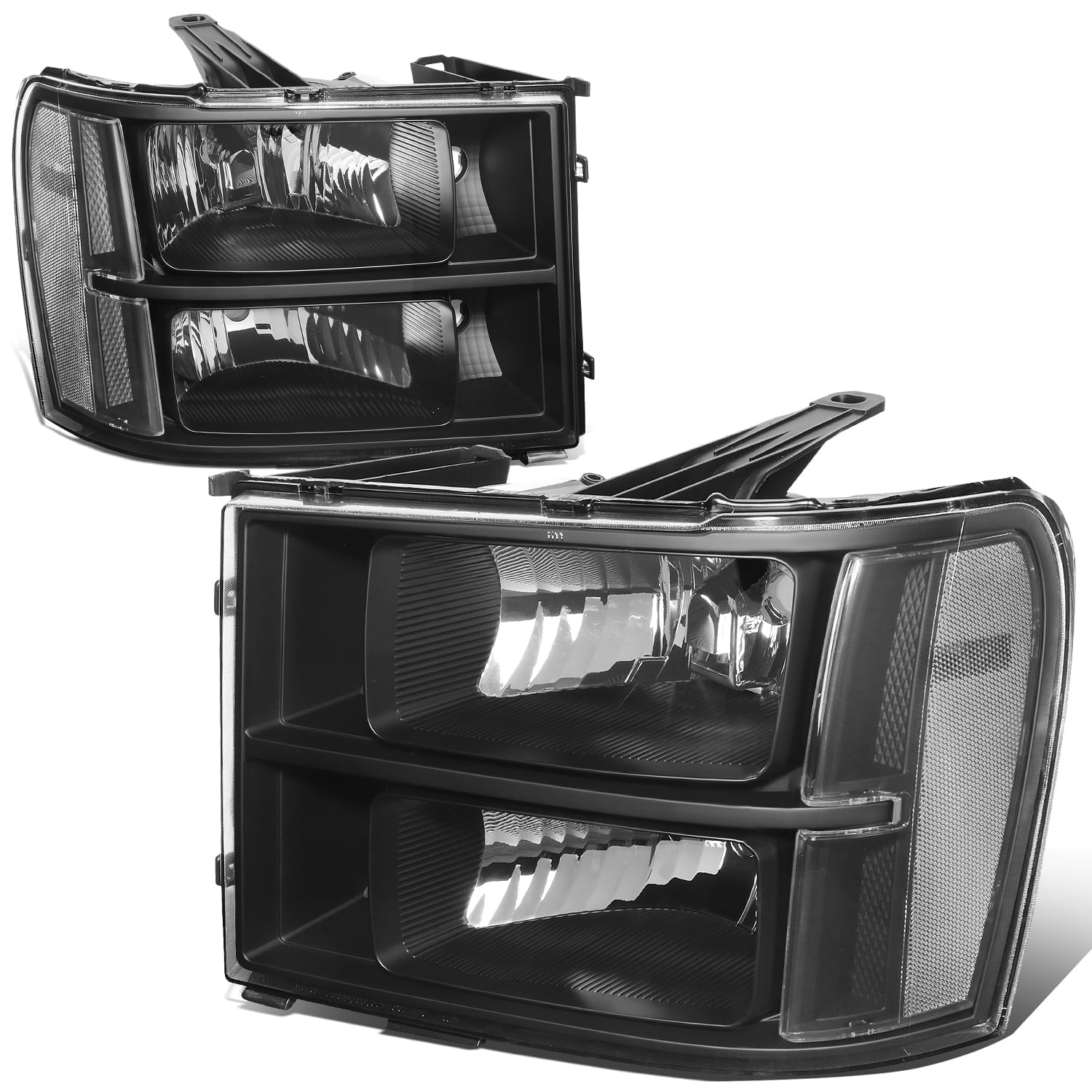 DNA Motoring For 07-14 GMC Sierra 1500 2500 3500 HD Black Clear Corner Headlight Lamps Pair