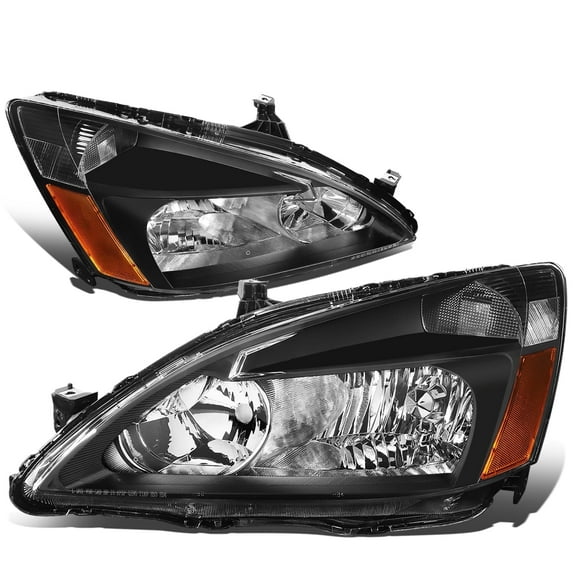 DNA Motoring For 03-07 Honda Accord Sedan/Coupe JDM Black Amber Corner Headlight Pair Replacement