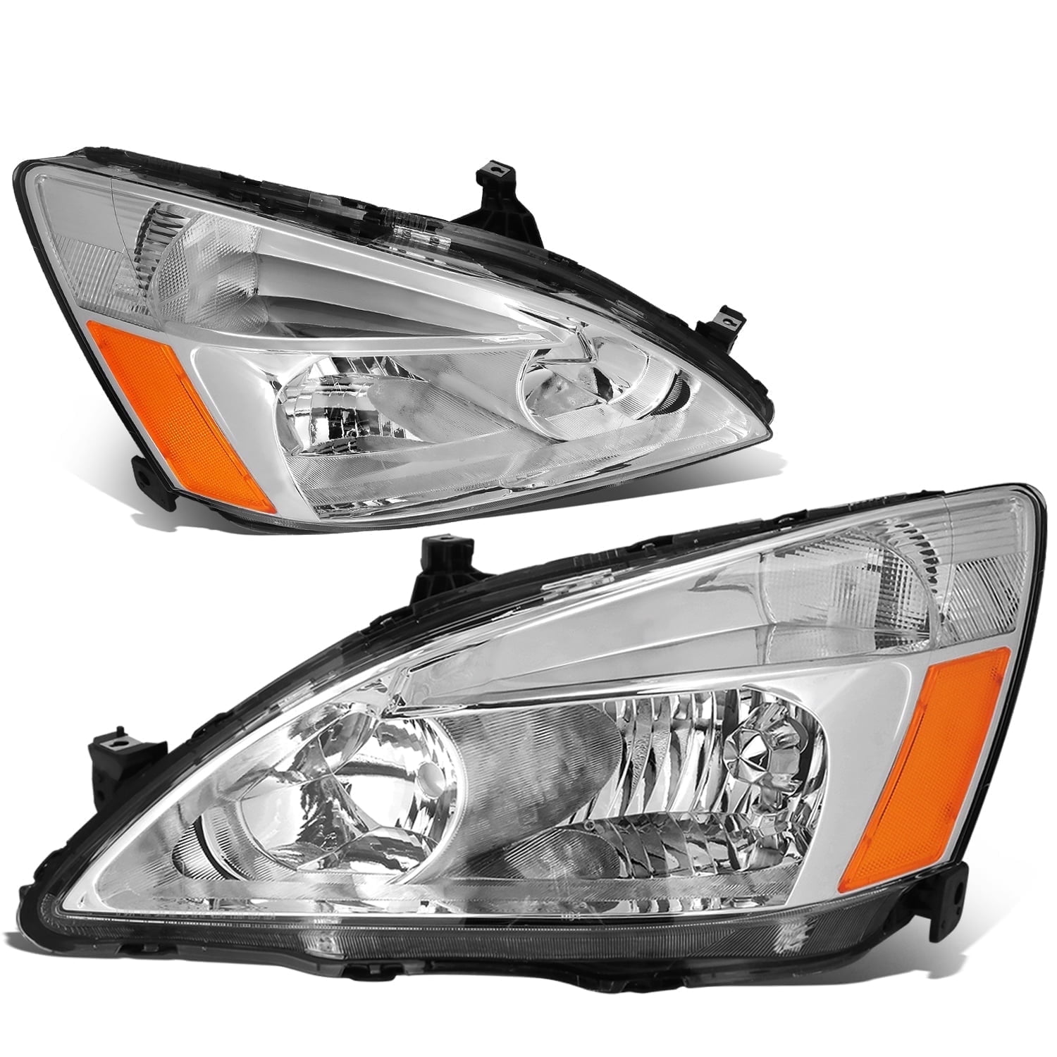DNA Motoring For 03-07 Honda Accord Sedan/Coupe OE Style Chrome Amber Headlight Pair Replacement
