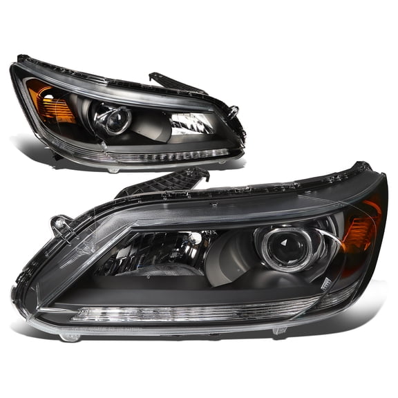 DNA Motoring HL-OH-HA13-BK-AM For 2013 to 2015 Honda Accord 4-Door Sedan Pair Projector Headlight Black Housing Amber Corner Headlamp 14 Left + Right