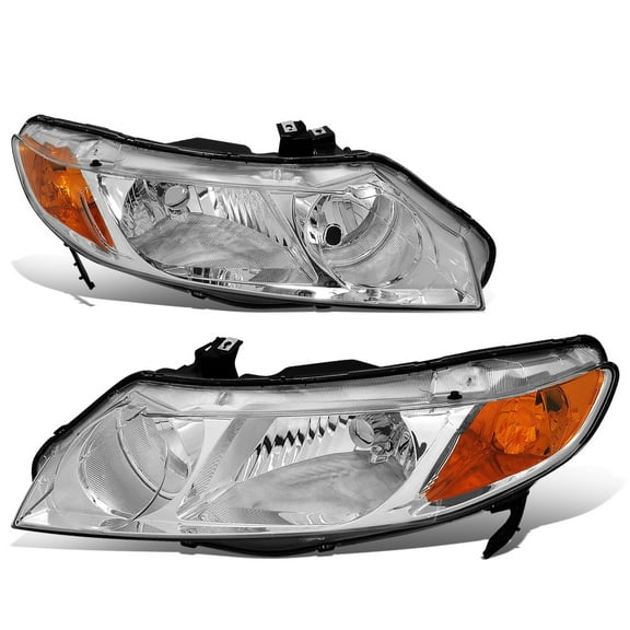 DNA Motoring For 06-11 Honda Civic 4DR Sedan Chrome Amber Corner Headlight Lamps Pair