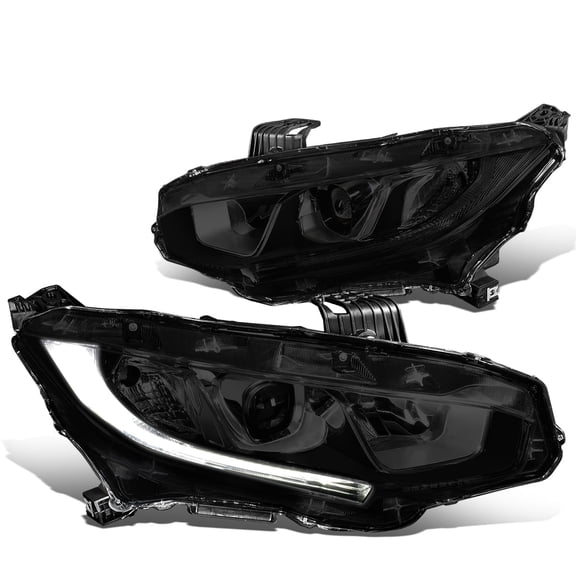 DNA Motoring For 16-21 Honda Civic LED DRL Smoked Clear Corner Headlight Lamps Pair