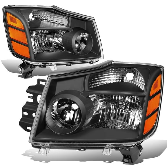 DNA Motoring For 04-15 Nissan Titan 04-07 Armada Black Amber Complete Halogen Headlight Pair