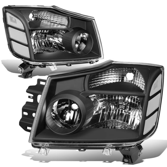 DNA Motoring For 04-15 Nissan Titan 04-07 Armada All Black Complete Halogen Headlight Pair