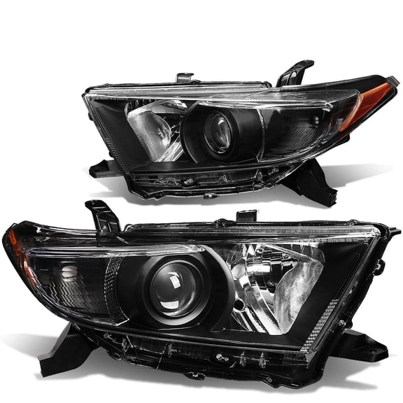 DNA Motoring Projector Headlights Replacement for 2011-2013 Highlander, Black Housing Amber Corner