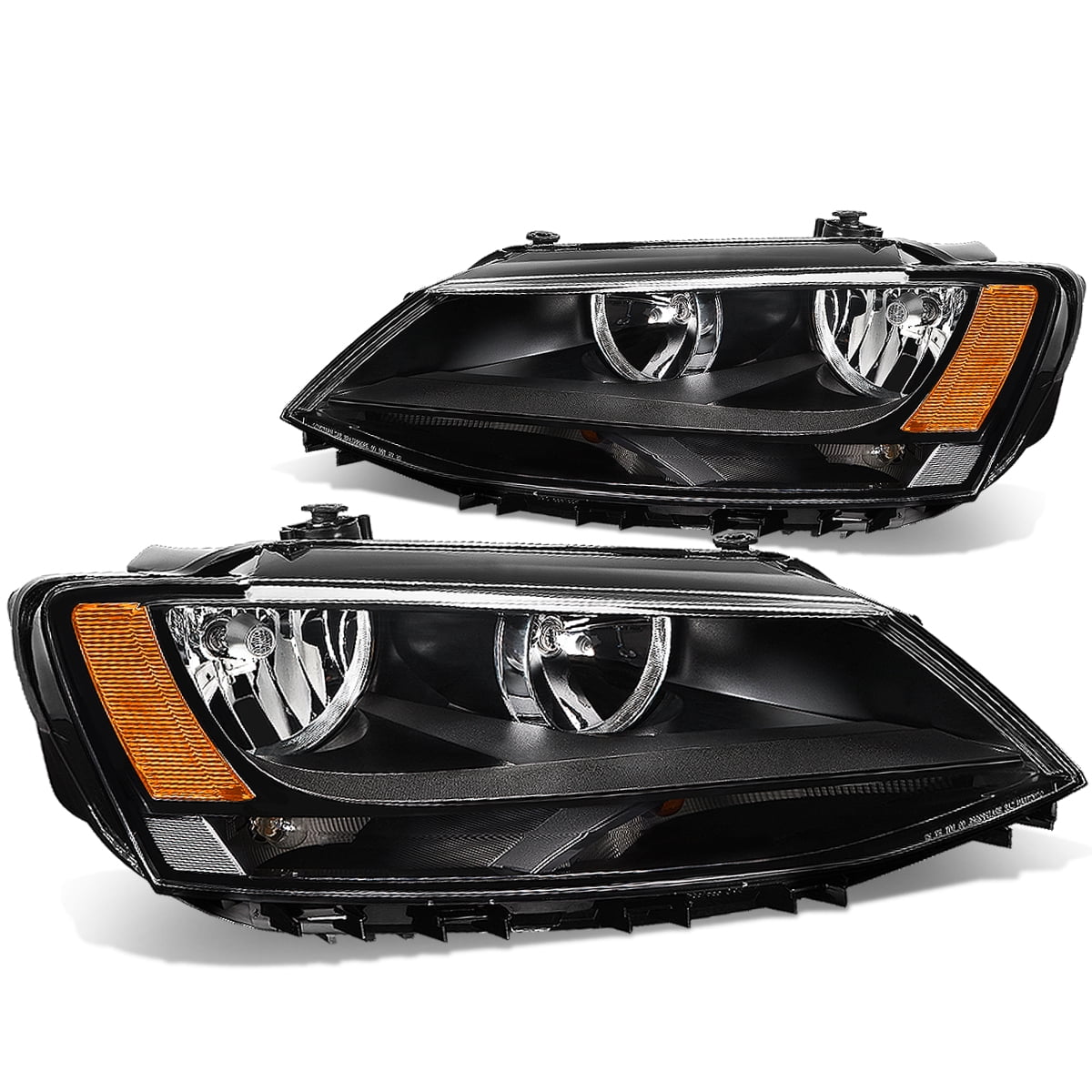 Black Amber Headlights For 2011-2018 Volkswagen Jetta MK6 - Left & Right Set