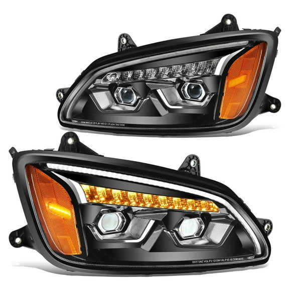 DNA Motoring For 08-17 Kenworth T660 LED DRL Sequential Signal Projector Headlight Lamp Pair Black
