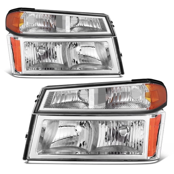 DNA Motoring Headlights for 04-12 GMC Canyon Chevy Colorado, Chrome/Amber
