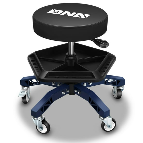 DNA Motoring Heavy Duty Swivel Mechanics Rolling Seat Garage Stool Work Shop w/Tool Tray Blue