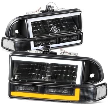 Speed Daddy Switchback LED DRL Signal Headlights – For 98-04 Chevy Blazer S10 – Chrome Housing, Clear Lens