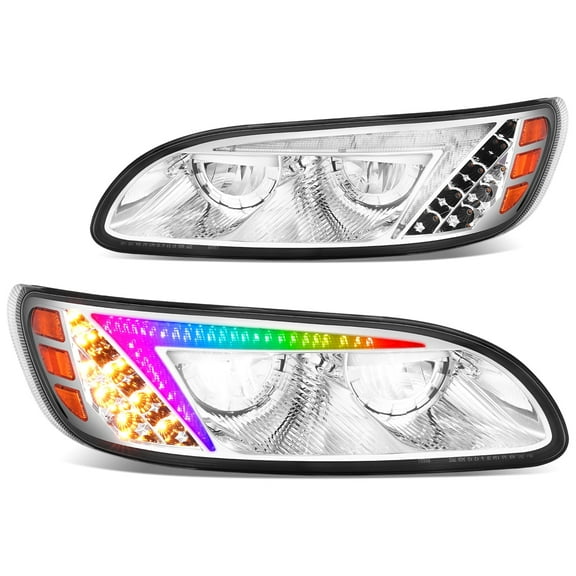 DNA Motoring LED Reflector Headlights for 99-20 Peterbilt 325-337, Chrome/Amber