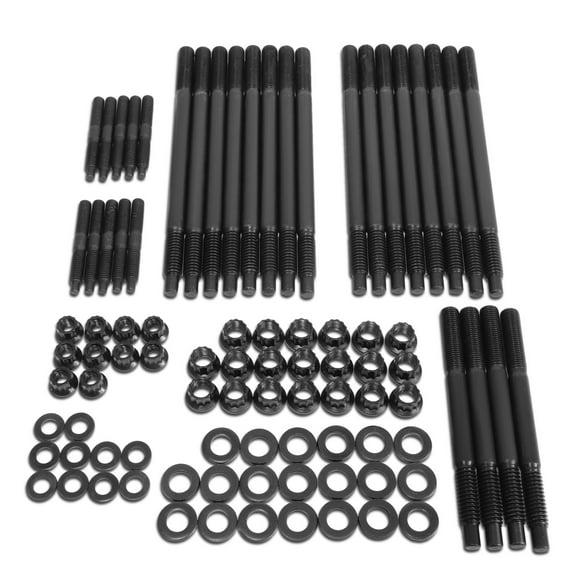 DNA Motoring LEPOW-014 For 1997 to 2003 Chevy GMC Models 4.8 5.3 6.0L LS V8 12-Point Coate Black Cylinder Steel Head Stud Assmbly 98 99 00